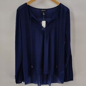 White House Black Market WHBM Katrina Boho Blouse Suze 14 Noble Blue Long Sleeve